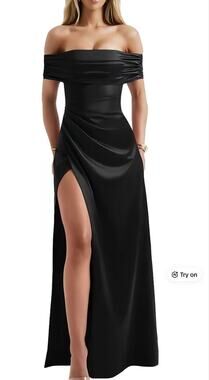 OYS off shoulder black formal gown slit bodycon wedding Maxi dress large NWT $69